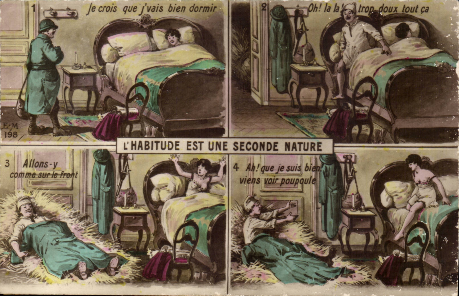 CPA L'habitude est une seconde nature Amour Militaria Couple