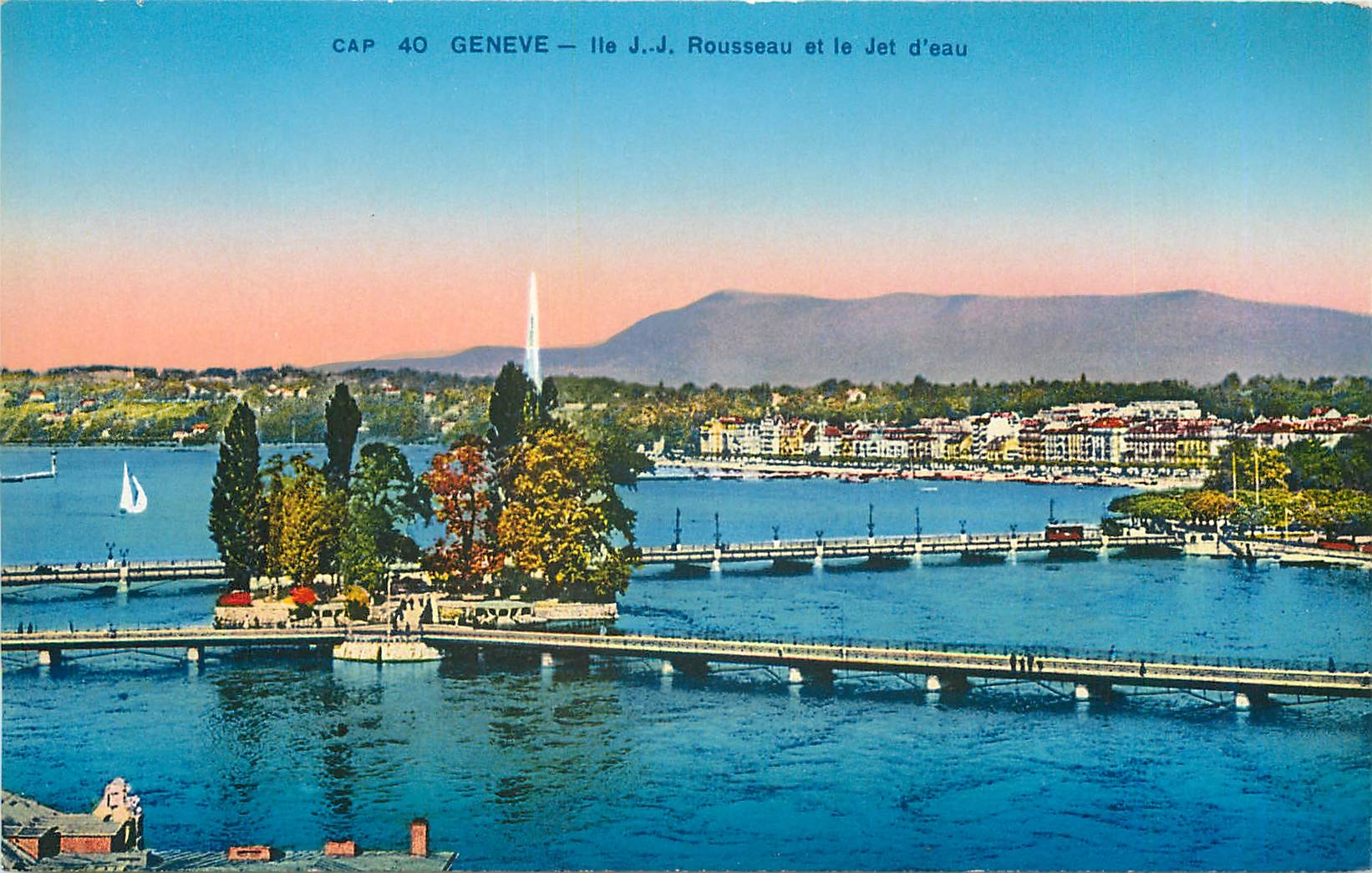 CPA Geneve Ile JJ Rousseau et le Jet d'Eau 