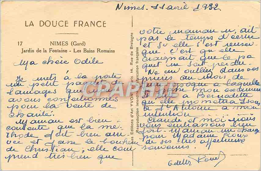 Les Bains Romaines — Nîmes (Gard) — Éditions d'Art Yvon — Verso