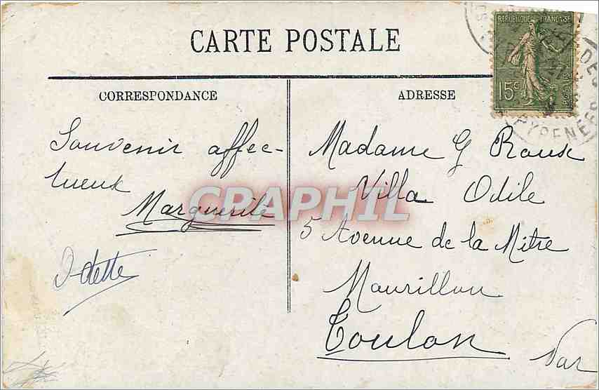 CPA Lourdes Vue vers le Chateau  — Verso