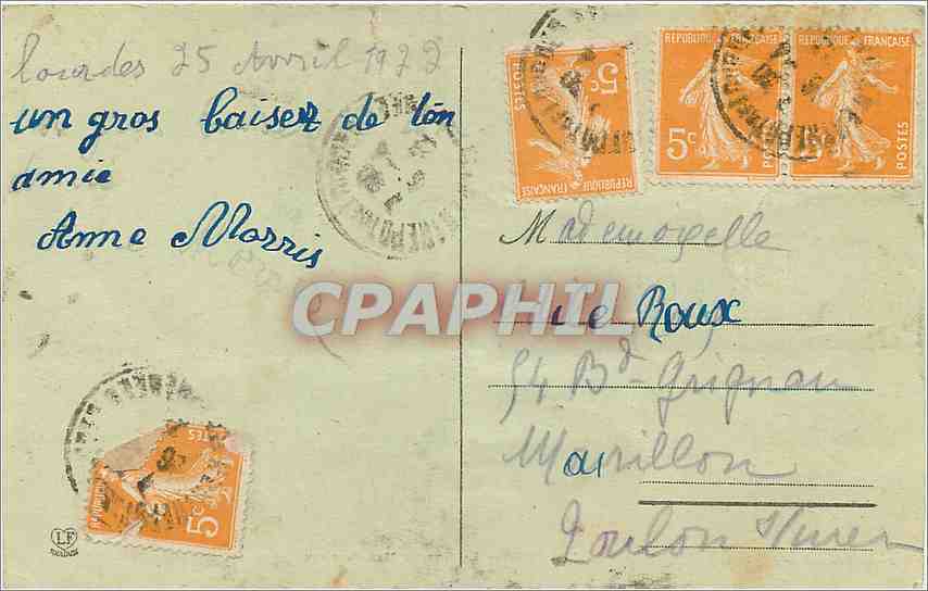 CPA Lourdes La Grotte Miraculeuse  — Verso