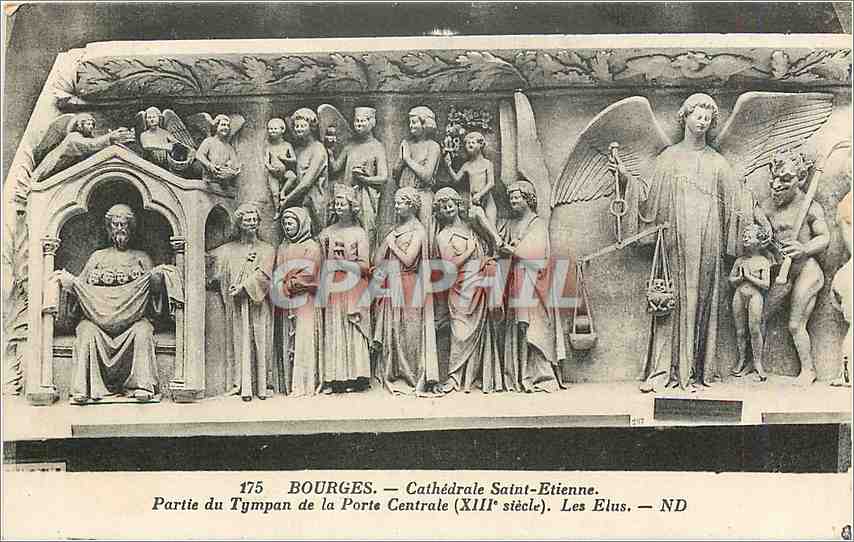 CPA Bourges Cathedrale Saint Etienne Partie du Tympan de la Porte Centrale Les Elus 