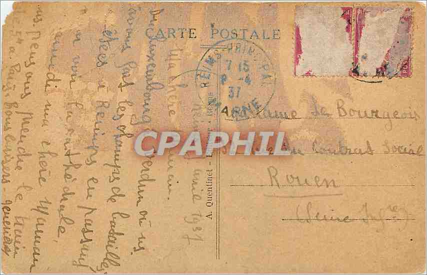 CPA Reims Le Portail de la Cathedrale  — Verso