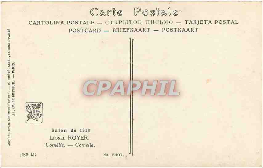 CPA Lionel Royer Cornelie  Salon 1918 — Verso