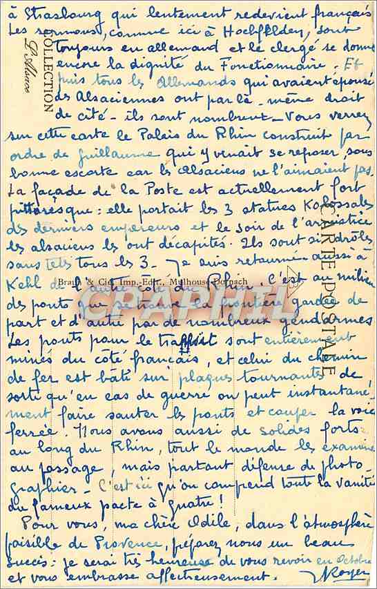 CPA Strasbourg Place de la Republique et Palais du Rhin  — Rückseite