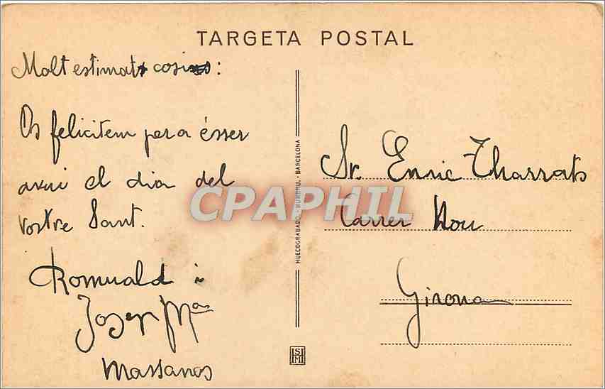 CPA Montserrat Penyes damunt el V misteri de Dolor  — Verso