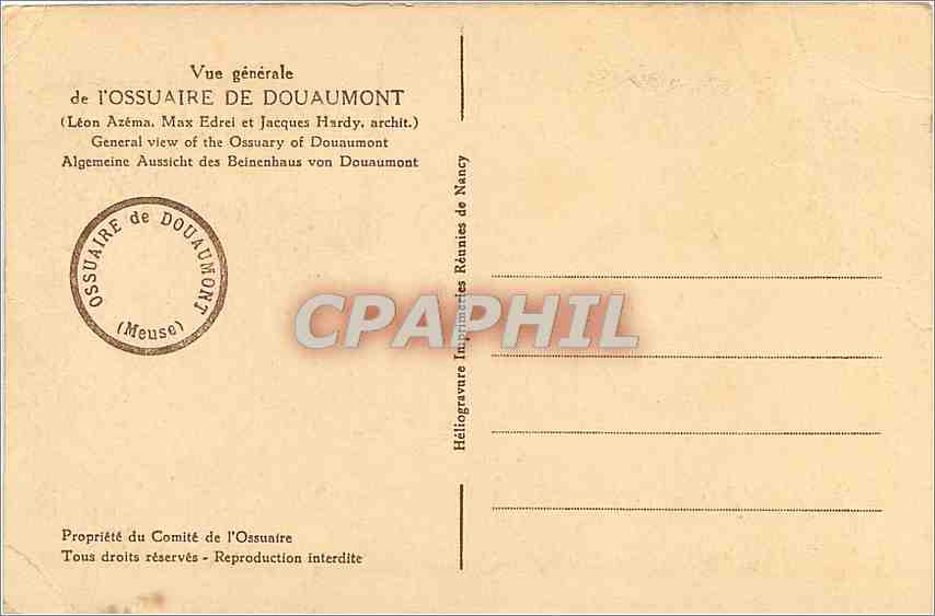 CPA Vue Generale de l'Ossuaire de Douaumont  — Rückseite