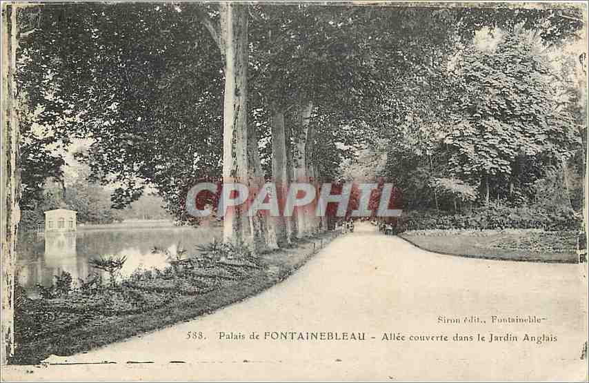 Palacio de FONTAINEBLEAU — Avenida cubierta en el Jardín Inglés — Siron editor, Fontainebleau