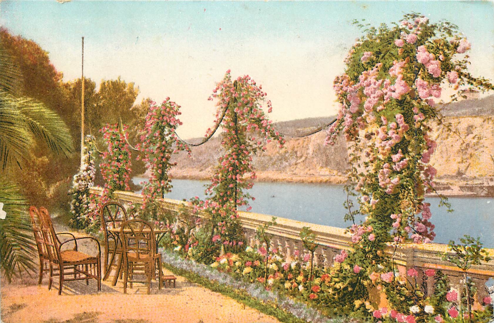 CPA Flore Artistique Terrasse Bord de Mer Cote d'Azur 