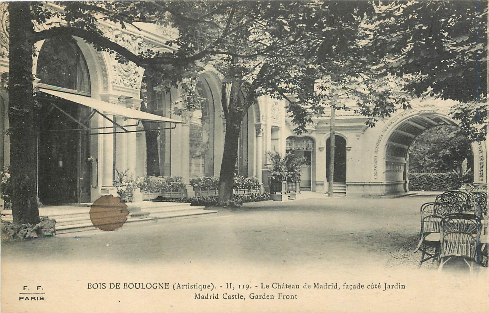 CPA Bois de Boulogne Le Chateau de Madrid facade cote Jardin Madrid Castle Garden Front 
