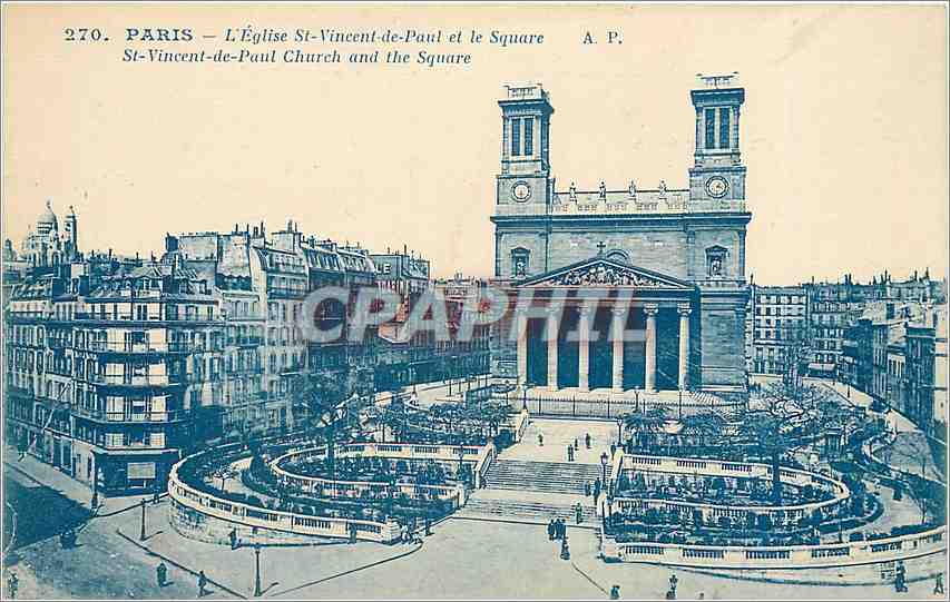 CPA Paris L'Eglise St Vincent de Paul et le Square St Vincent de Paul et le Square 
