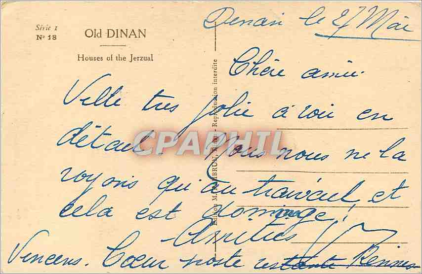 CPA Dinan Vieilles Maisons Rue du Jerzual  — Rückseite
