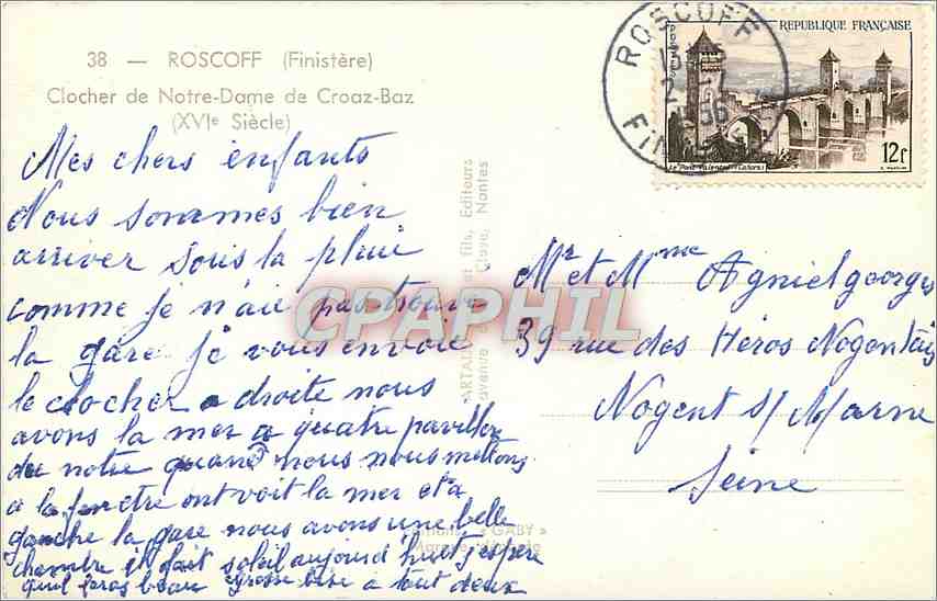 CPM Roscoff Finistere Clocher de Notre Dame de Croaz Baz  — Rückseite