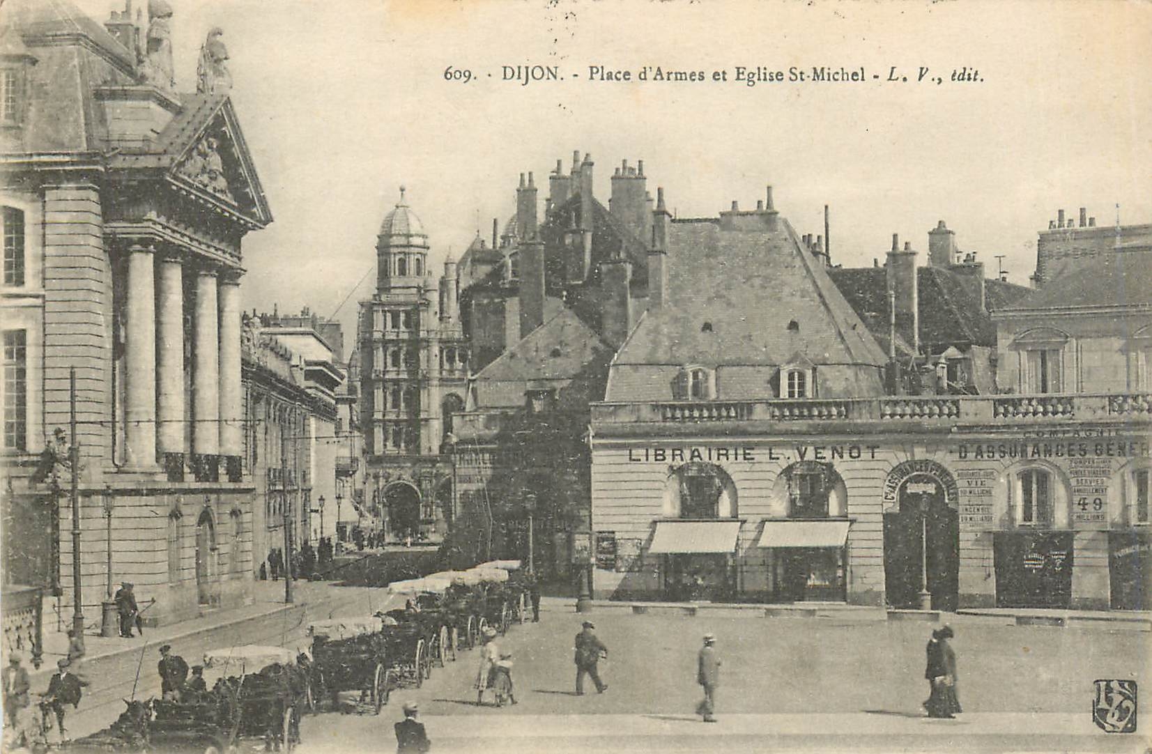 CPA Dijon Place d'Armes et Eglise St Michel Librairie Venot