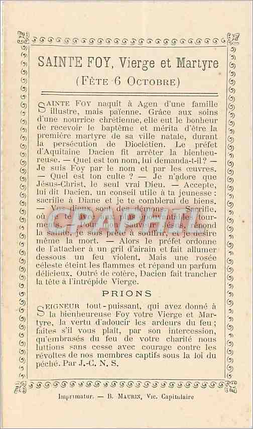 CPA Ste Poy Vierge et Martyre d'Agen — Rückseite