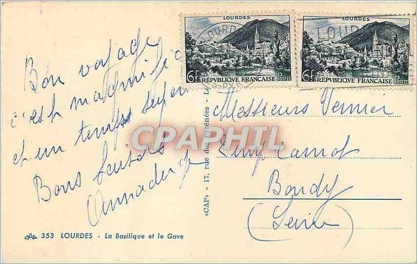 CPA Lourdes La Basilique et le Gave  — Verso