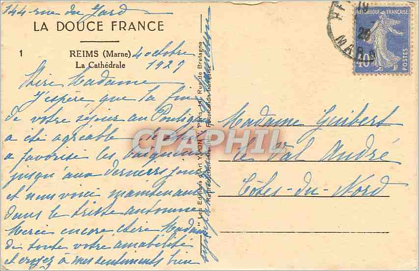 CPA Reims Marne La Cathedrale  — Rückseite