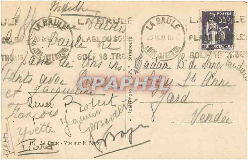 La Baule — Vue sur la Plage — éditeur C.A.P. n°437 — Verso