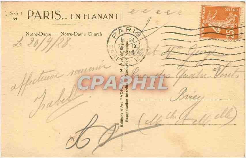 CPA Paris Notre Dame  — Rückseite