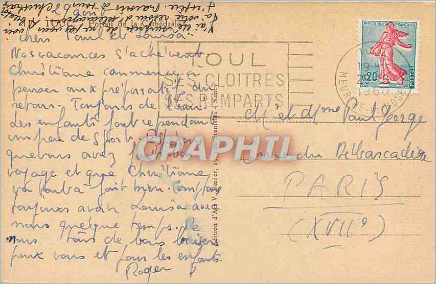 Portail de la cathédrale — Toulouse — éditeur ROEEDER — Rückseite