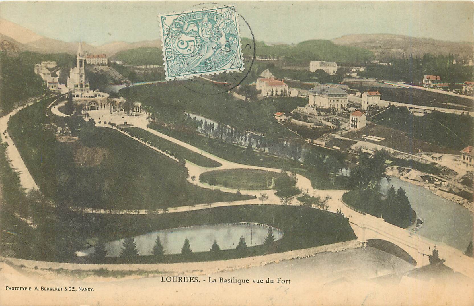 Lourdes - La Basilique vue du Fort — Phototypie A. Bergeret & Cie, Nancy