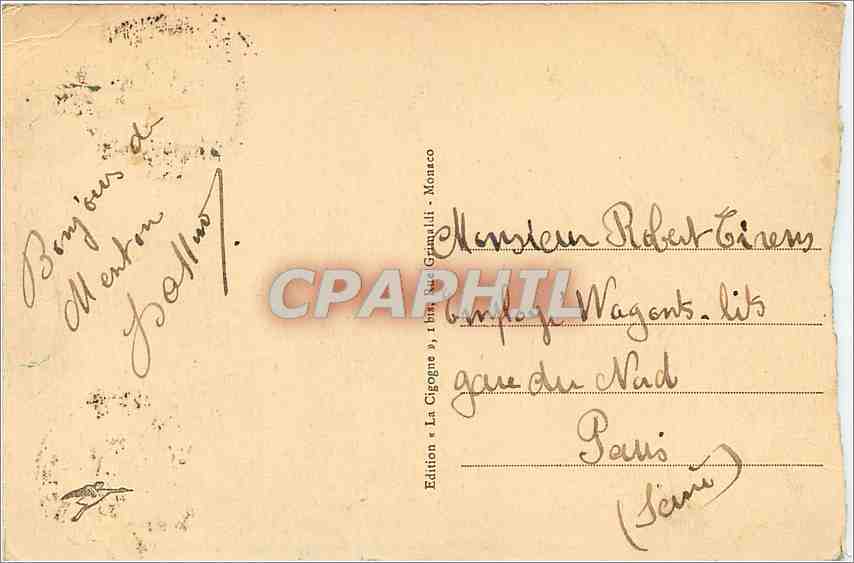 CPA Menton La Vieille ville Bateau — Verso