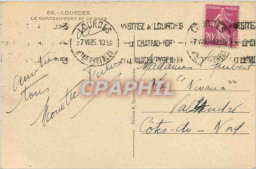 CPA Lourdes Le Chateau Fort et le Gave  — Verso