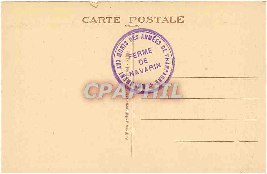 CPA En Champagne Navarin Son Monument aux Morts des Armees Alliees et ses Champs de Bataille Militar — Rückseite