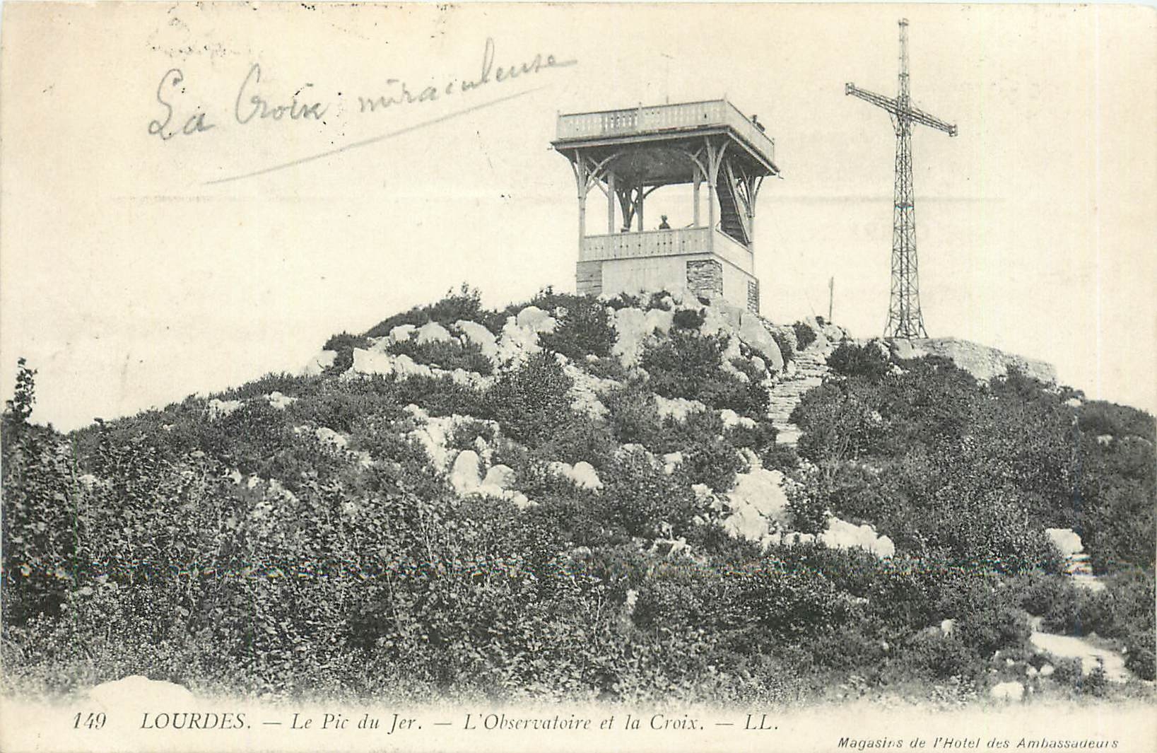CPA Lourdes Le Pic du Jer L'Observatoire et la Croix 