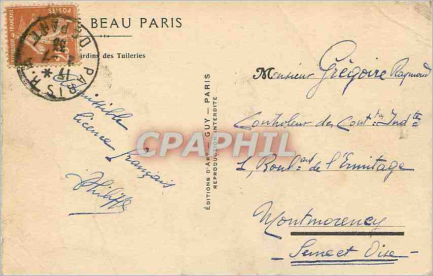 CPA Paris Jardins des Tuileries  — Rückseite