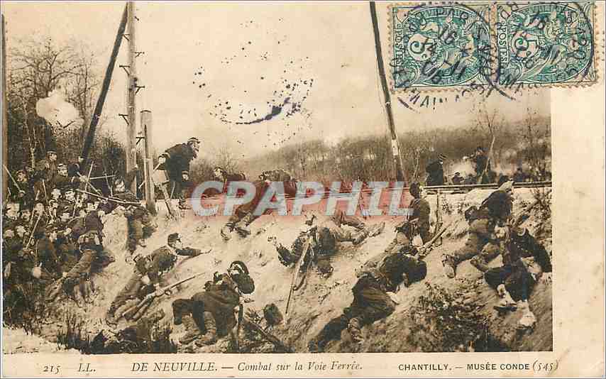 CPA De Neuville Combat sur la Voie Ferrie Chantilly Musee Conde 
