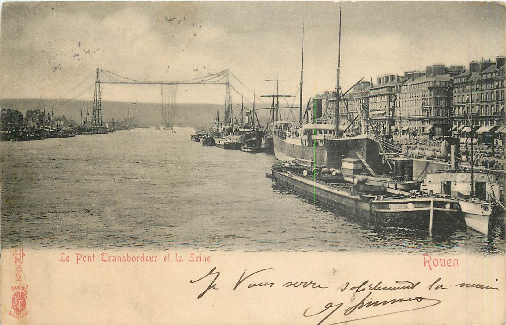 CPA Rouen Le Pont Transbordeur et la seine Bateau