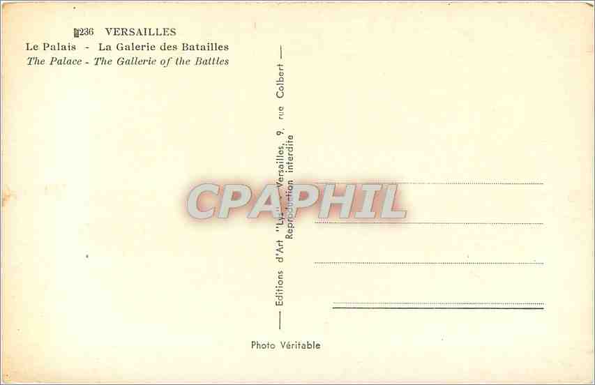 CPA Versailles Le Palais La Galerie des Batailles  — Verso