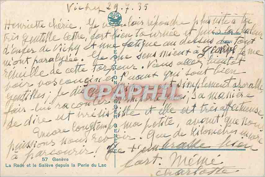 CPA Geneve La Rade et le Saleve depuis la Perle du Lac  — Verso