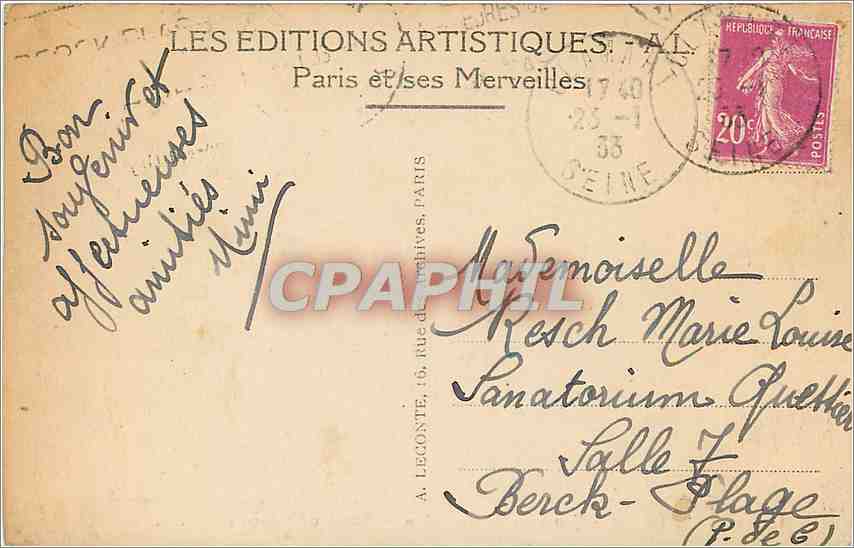 CPA Paris Tombeau de Napoleon 1er — Rückseite
