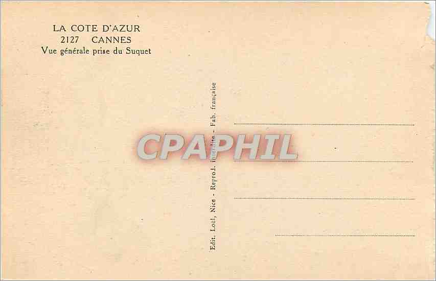CPA Cannes Vue generale prise du Suquet  — Rückseite