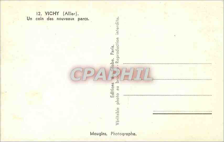 Vichy (Allier) — Un coin des nouveaux parcs — Editions du Globe, Paris — Verso