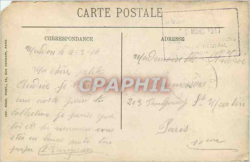 Versailles — Palais du Petit Trianon: Chambre de Marie-Antoinette — Imp. Nouv. Phot. 75, Rue Fondary, Paris — Verso