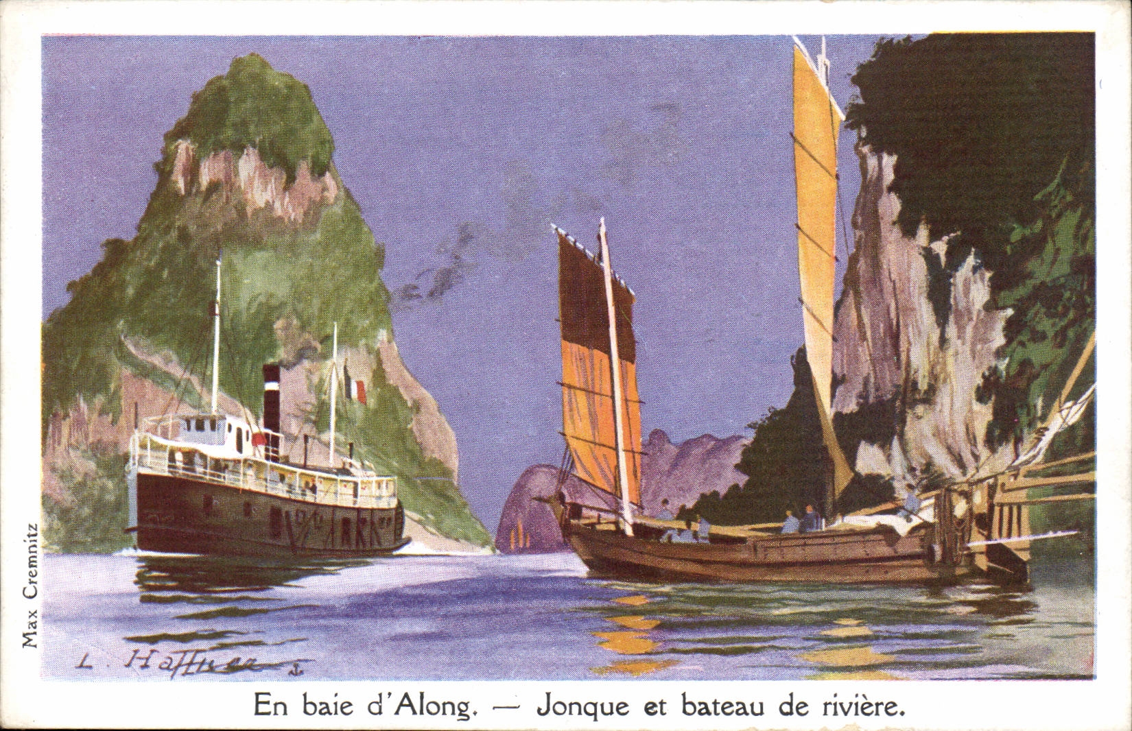 Baie d'Along — Jonque et bateau de rivière — L. Hoffner
