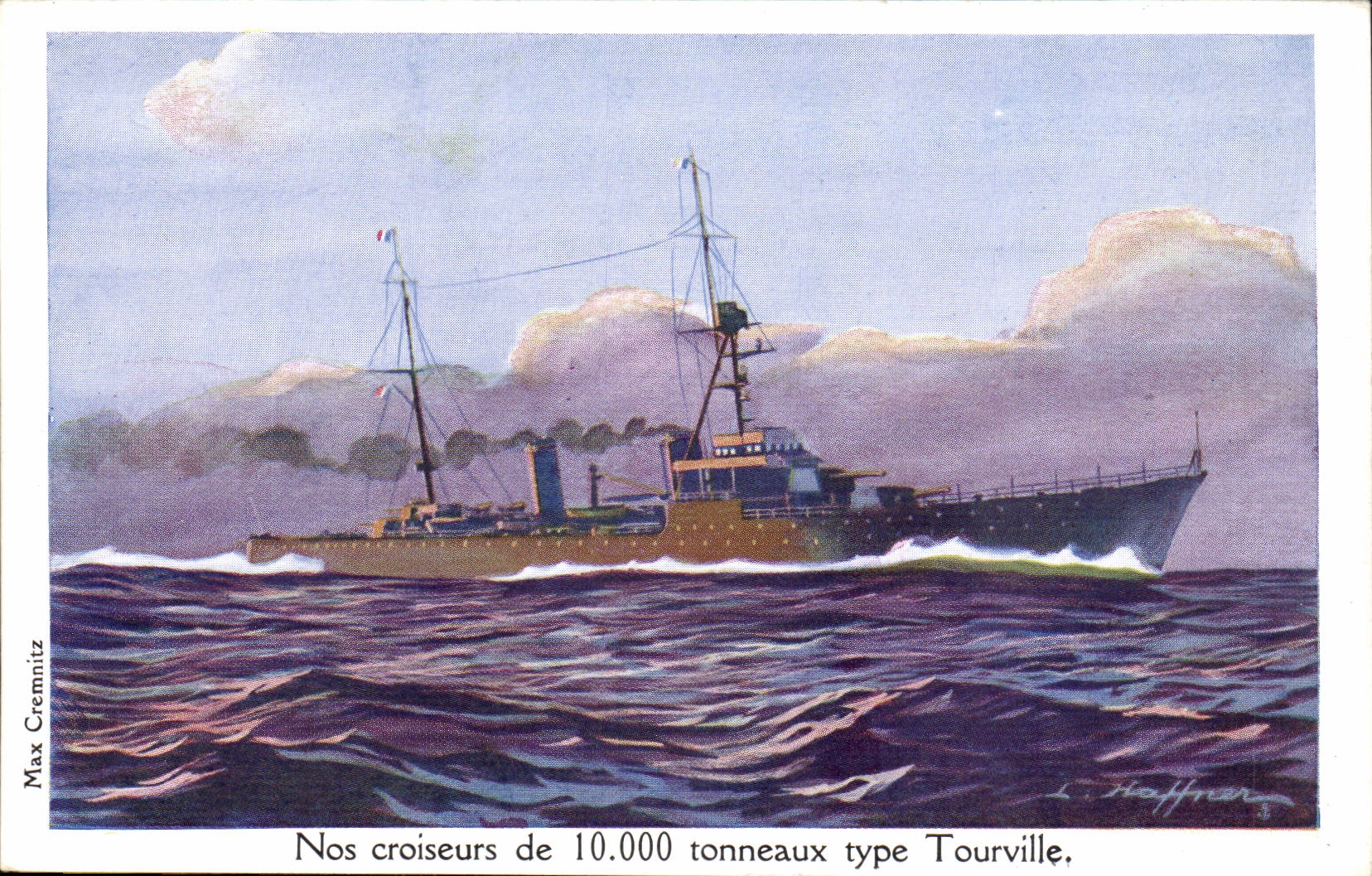 Croiseurs de 10.000 tonneaux type Tourville — illustration de Max Cremnitz — Ligue Maritime et Coloniale