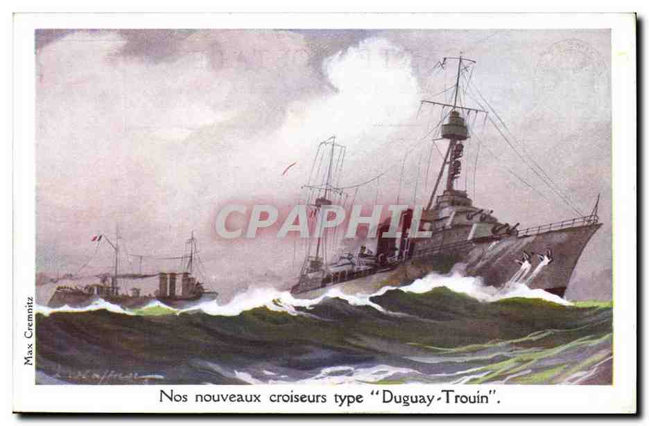 Illustrateur CPA Bateau Boat Nos nouveaux croiseurs type Duguay Trouin Max Cremnitz