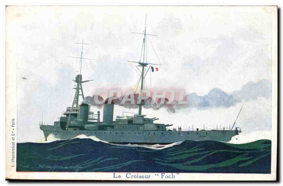 Illustrateur CPA Bateau Boat Le croiseur Foch