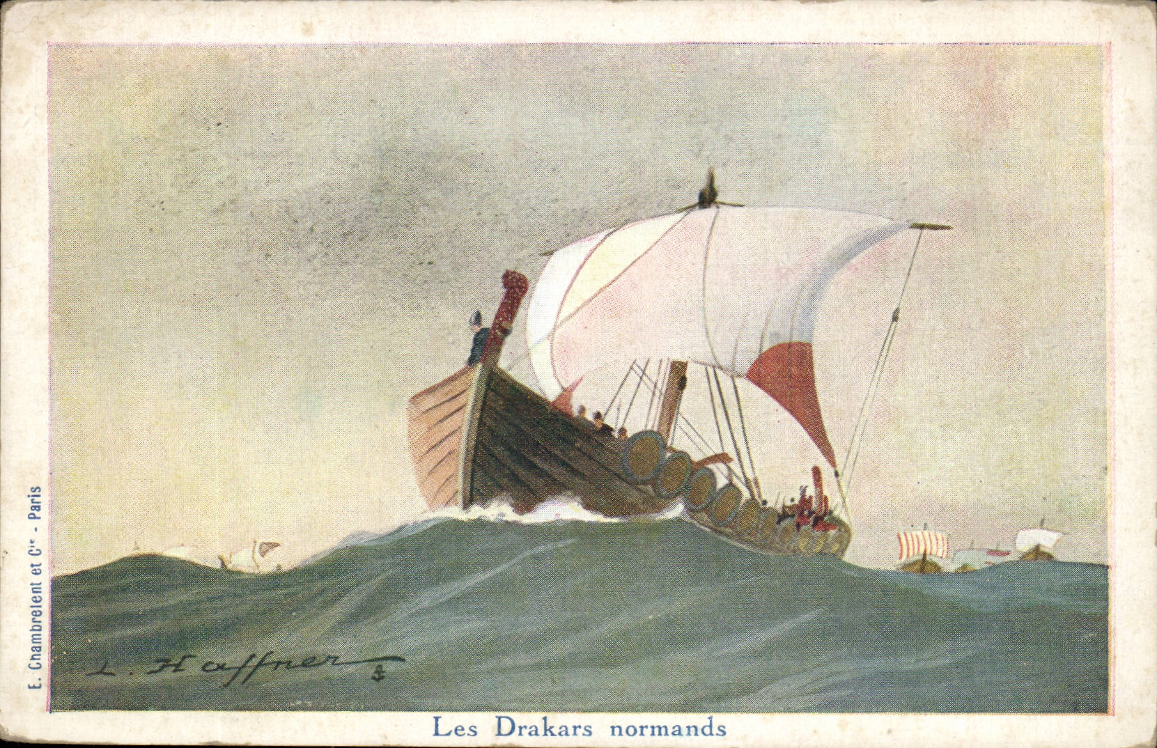 Illustrateur CPA Bateau Boat Les drakars normands