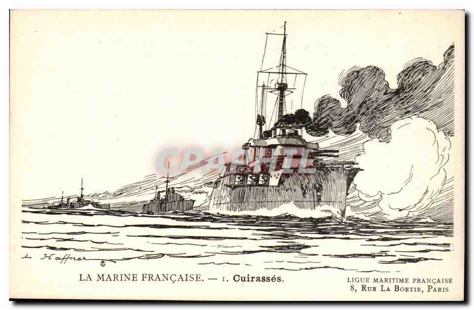 Illustrateur CPA Bateau Boat La marine francaise Cuirasses