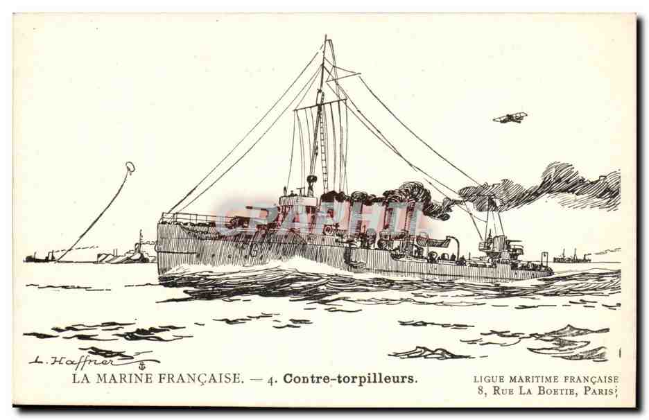 Illustrateur CPA Bateau Boat La marine francaise Contre torpilleurs