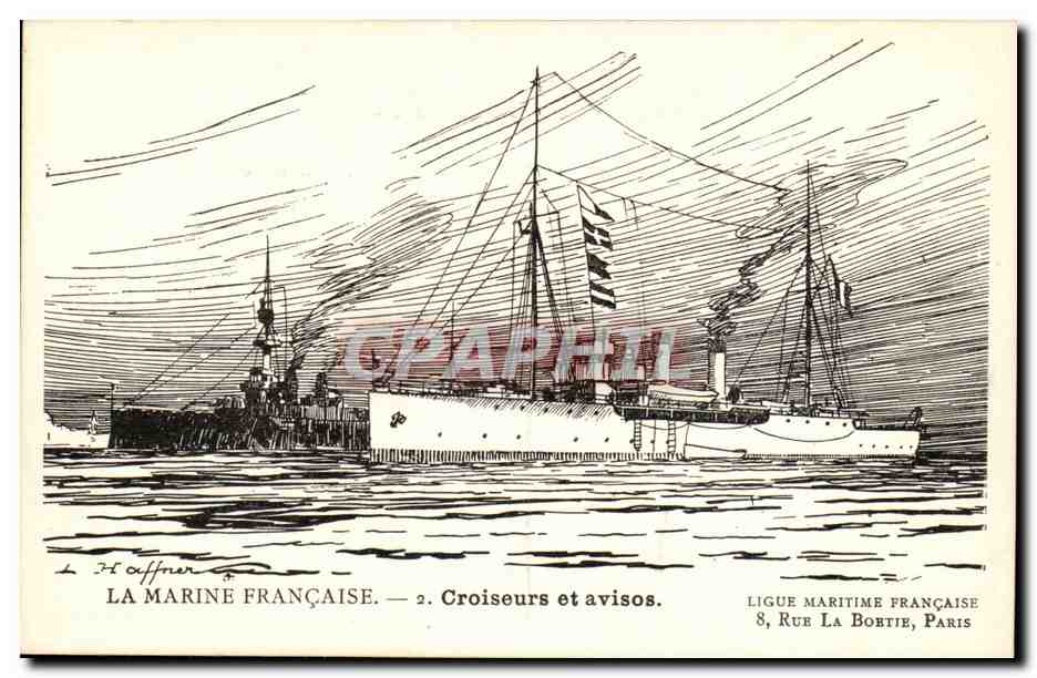 Illustrateur CPA Bateau Boat La marine francaise Croiseurs et avisos
