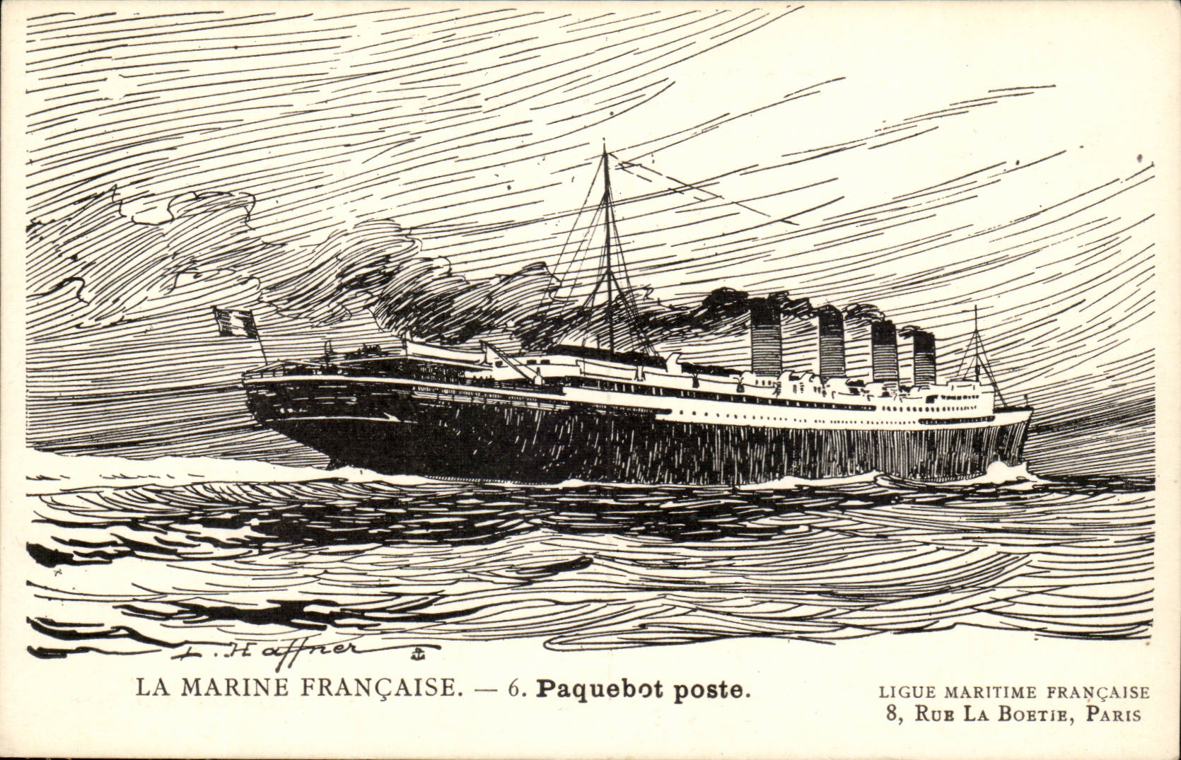 Illustrateur CPA Bateau Boat La marine francaise Paquebot Poste