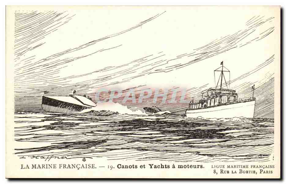La Marine Française — Canots et Yachts à moteurs — Ligue Maritime Française, 8, Rue La Boitie, Paris