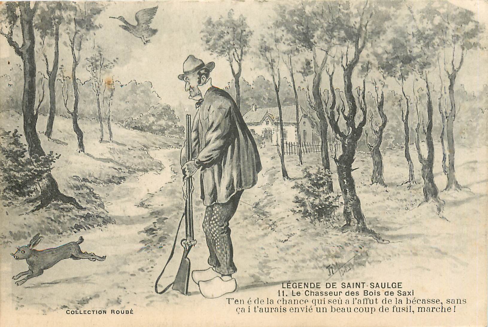 CPA Legende de Saint Saulge Le Chasseur des Bois de Saxi Chasse Lapin