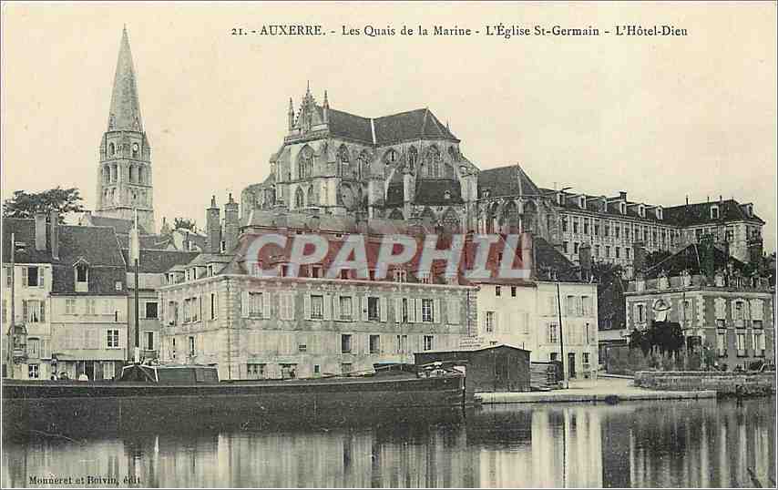 CPA Auxerre Les Quais de la Marine L'Eglise St Germain L'Hotel Dieu 